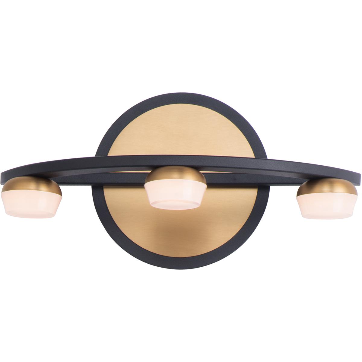 E23161-75BKGLD 12 in. Button LED Three-Light Bath Vanity Wall Light, Black & Gold