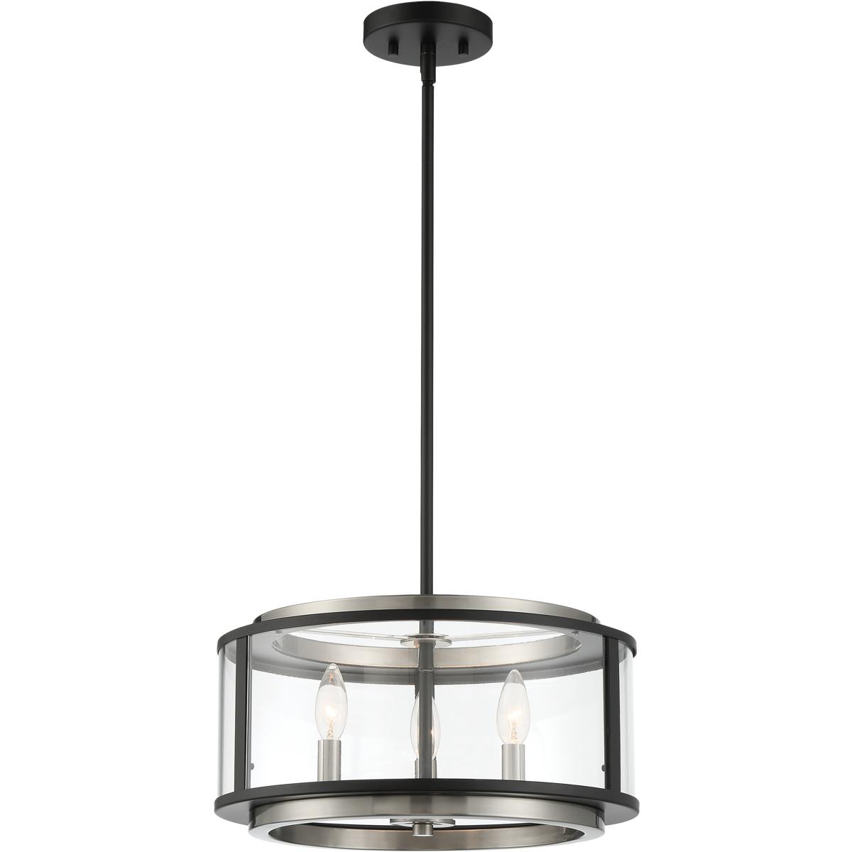Eurofase 38274-015 Tambouro 3 Light 16 inch Matte Black With Satin Nickel Pendant Ceiling Light
