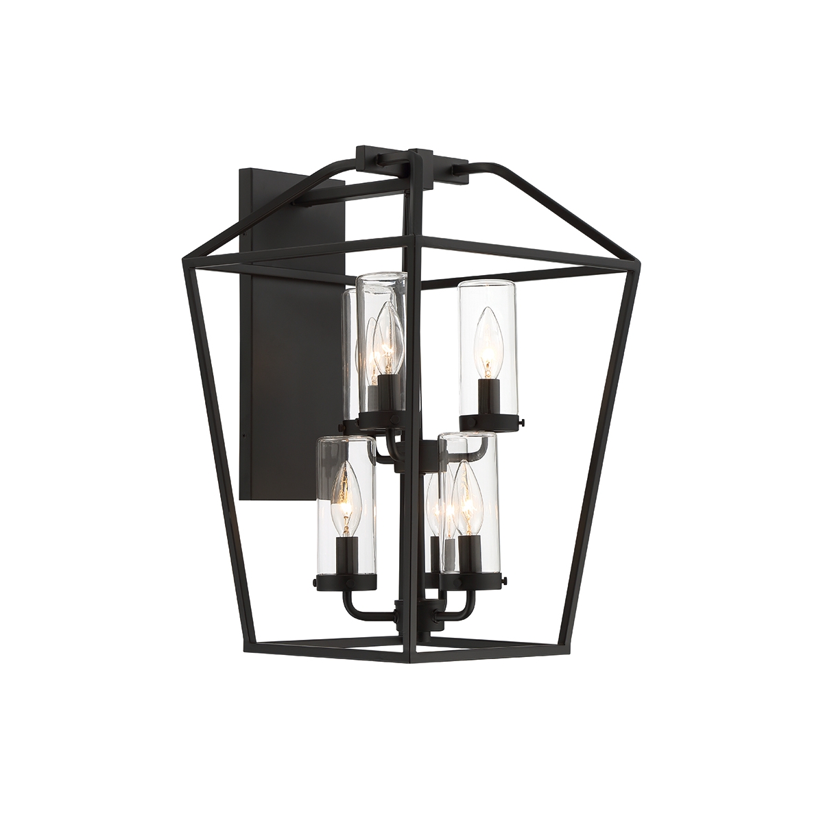 Bastille Modern Incadescent Outdoor Lantern, 6-Light, Rectangle, Dimmable, Black/Glass