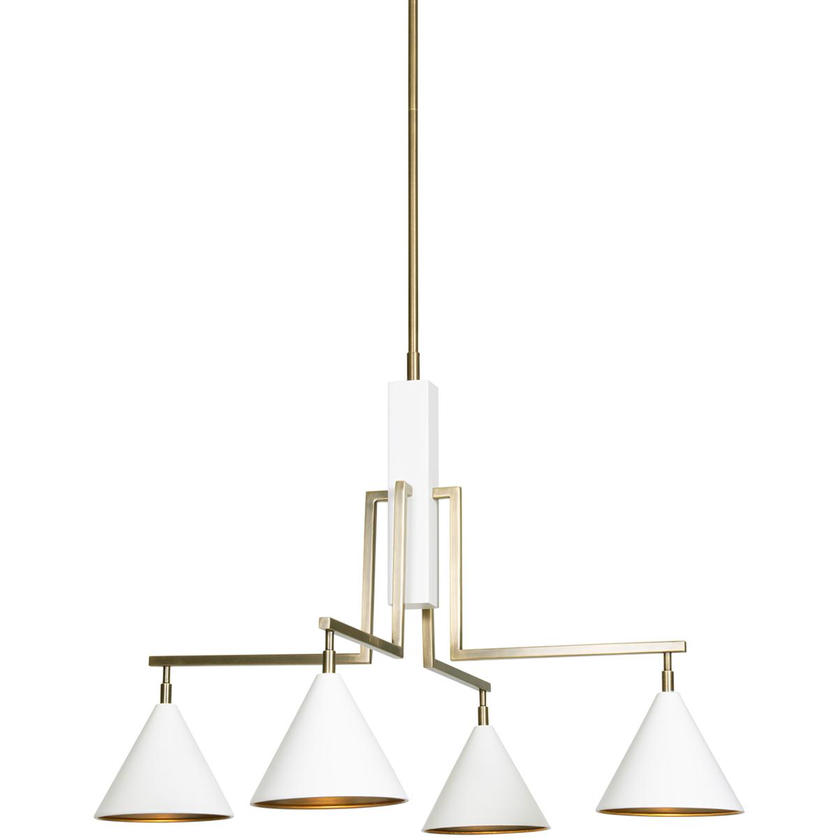 FlowDecor 6050 Sparrow 4 Light 30 inch Off-White Matte and Antique Brass Chandelier Ceiling Light