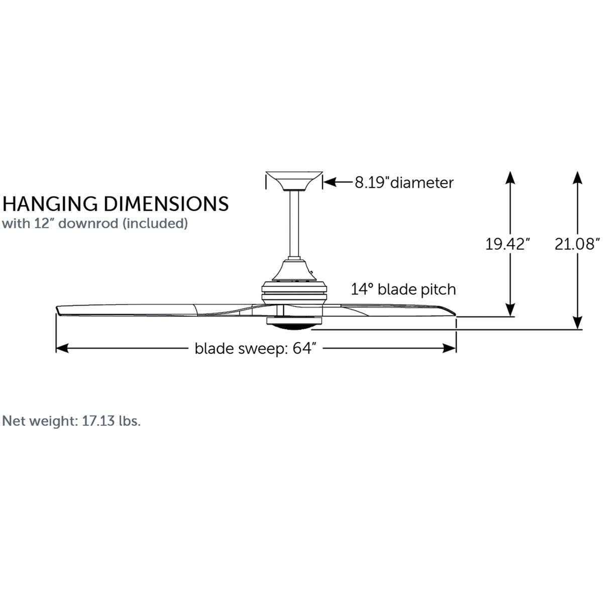 Fanimation FPD6721BBS-64BL-LK Spitfire 64 inch Brushed Satin Brass with Black Blades Indoor/Outdoor Smart Ceiling Fan in 14, Kit