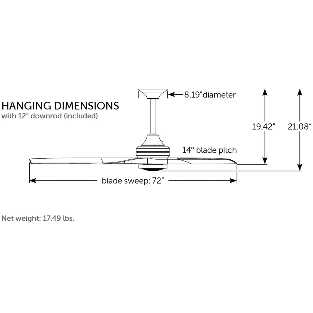 Fanimation FPD6721BBL-72BLLKBBS Spitfire 72 inch Black/Brushed Satin Brass with Black Blades Indoor/Outdoor Smart Ceiling Fan, Kit