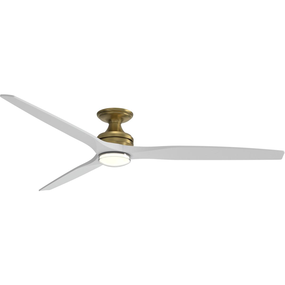 Fanimation FPD6721BBS-72MW Spitfire 72 inch Brushed Satin Brass with Matte White Blades Indoor/Outdoor Smart Ceiling Fan in 14, Kit