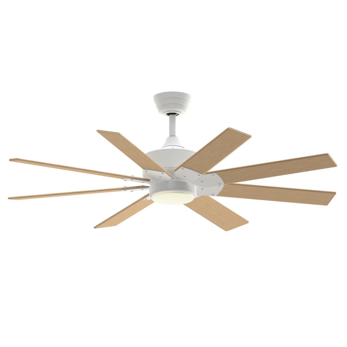Fanimation FPD7912BMW-52N-LK Levon Custom 52 inch Matte White with Natural Blades Indoor/Outdoor Smart Ceiling Fan, Kit