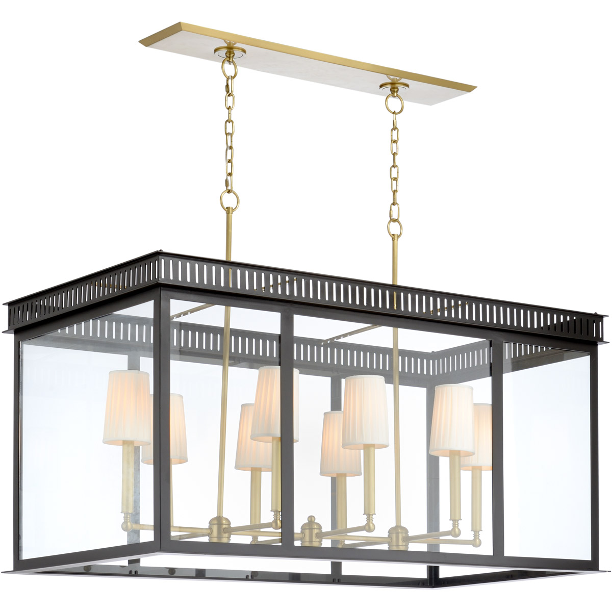 Frederick Cooper 65735 Matthew Frederick International 8 Light 48 inch Black/Antique Brass/Clear Lantern Pendant Ceiling Light, Large
