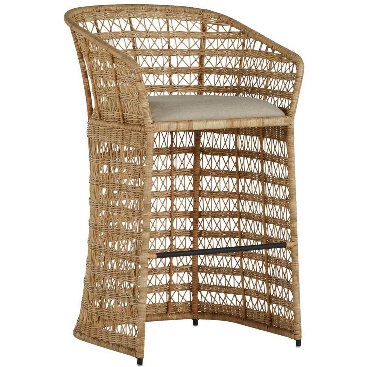 Gabby SCH166345 Libby 41 inch Natural Rattan  Dark Grey Metal  Vienna Custard Bar Counter Stool