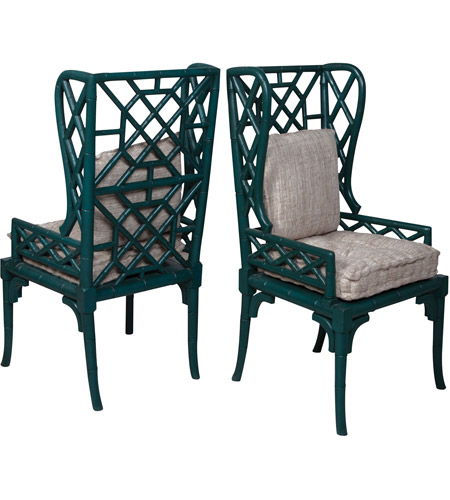 Guildmaster 692502p Bamboo Crackle Teal With Heritage Wing Back Chair Set Of 2