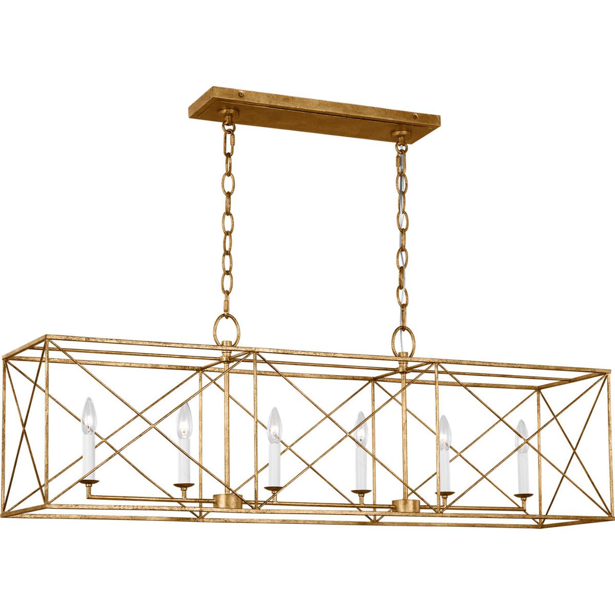 Visual Comfort Studio Collection CC1646ADB C&M by Chapman & Myers Beatrix 6 Light 46 inch Antique Gild Linear Lantern Pendant Ceiling Light