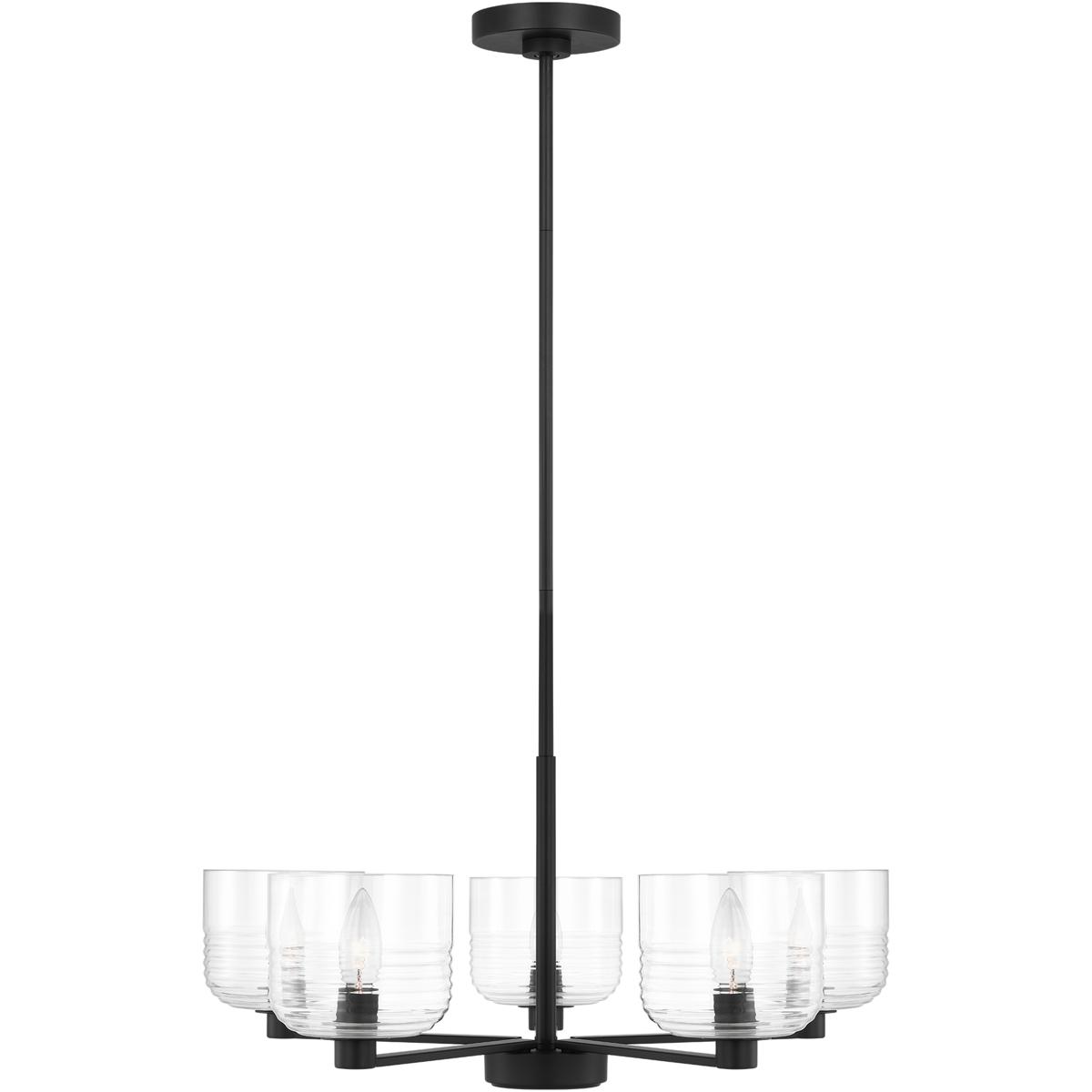 Visual Comfort Studio Collection DJC1225MBK Drew & Jonathan Lochdale 5 Light 24 inch Midnight Black Chandelier Ceiling Light, Medium