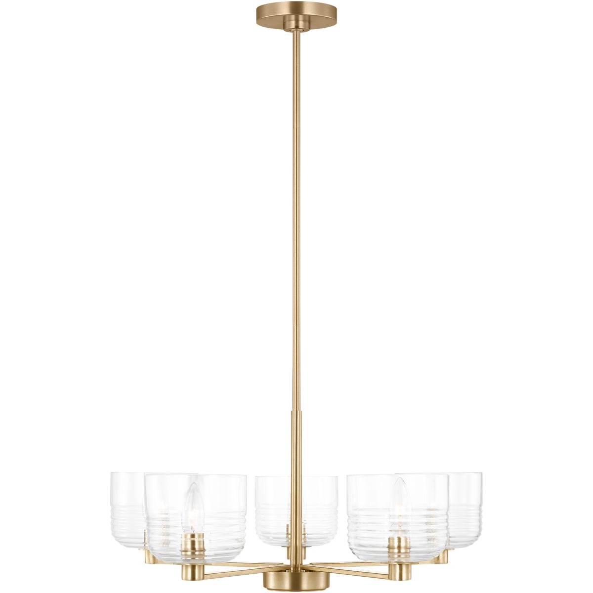 Visual Comfort Studio Collection DJC1225SB Drew & Jonathan Lochdale 5 Light 24 inch Satin Brass Chandelier Ceiling Light, Medium
