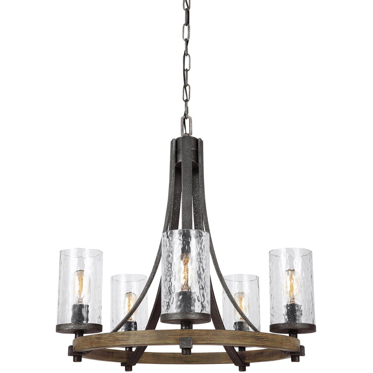 Spark & Spruce 20235-DWCG Lanesnoro 5 Light 24 inch Distressed Weathered Oak and Slated Grey Metal Chandelier Ceiling Light