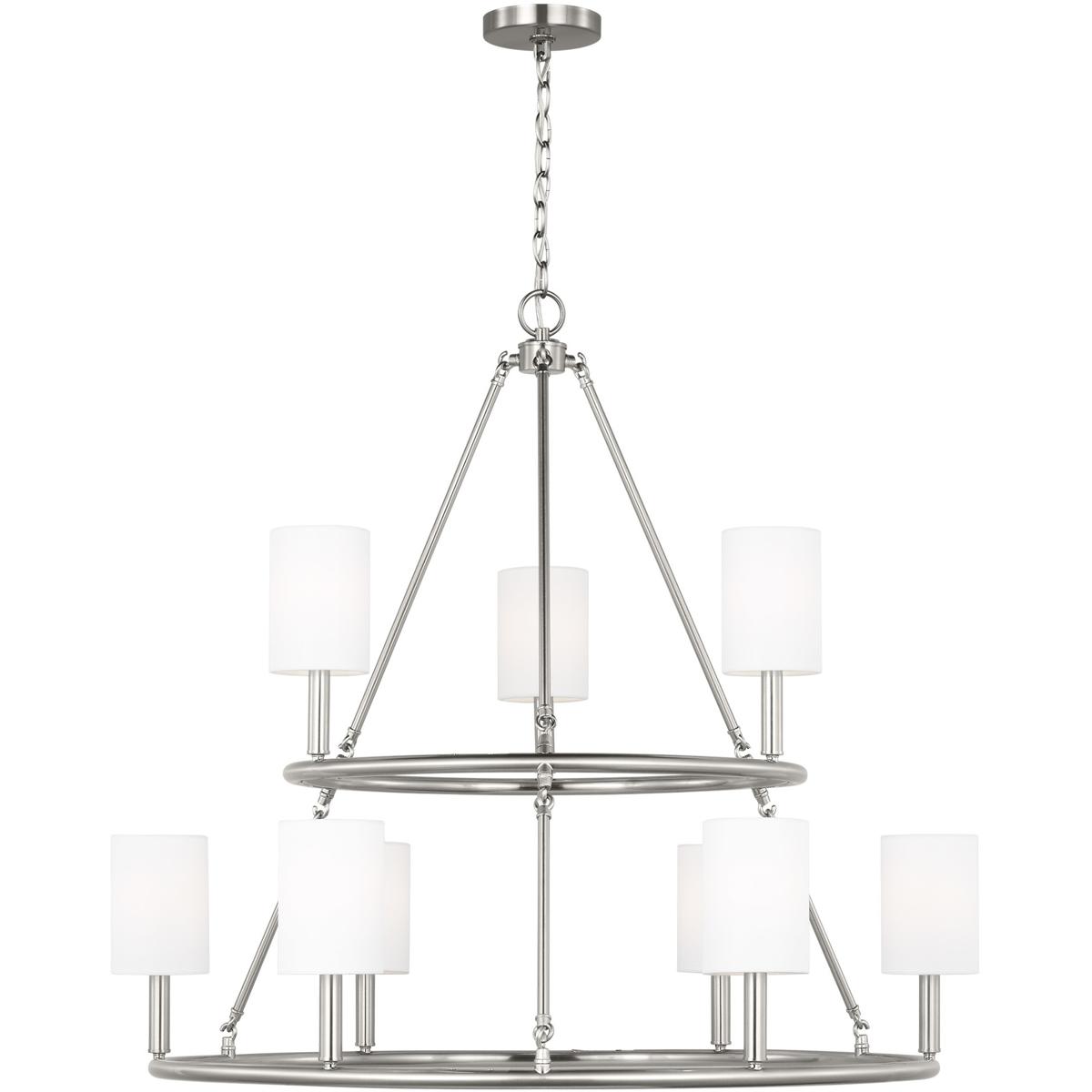 Visual Comfort Studio Collection DJC1099BS Drew Jonathan Egmont 9 Light 36 inch Brushed Steel Chandelier Ceiling Light