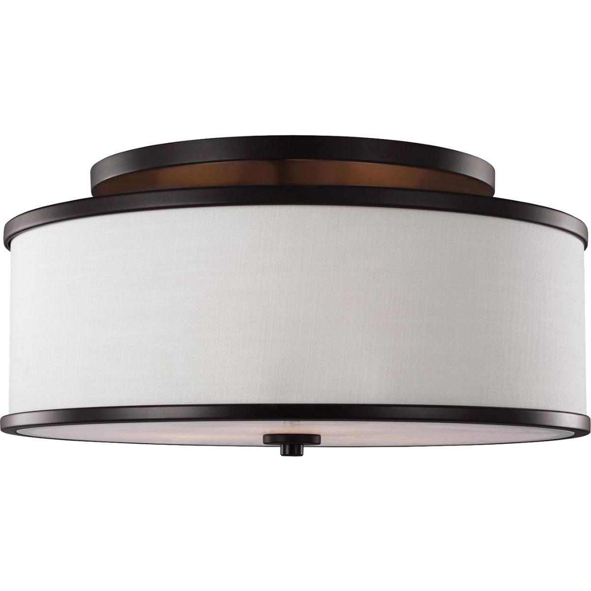 Visual Comfort Studio Collection SF339ORB Sean Lavin Lennon 3 Light 20 inch Oil Rubbed Bronze Semi-Flush Mount Ceiling Light, Ivory Linen