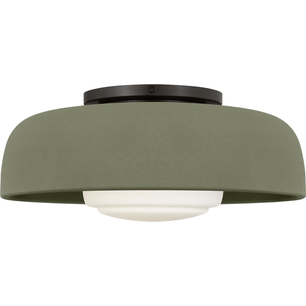 Visual Comfort Studio Collection SCRJFM169AISSOEG Richard June Liora 1 Light 15 inch Aged Iron Flush Mount Ceiling Light in Standard, Sage Stoneware