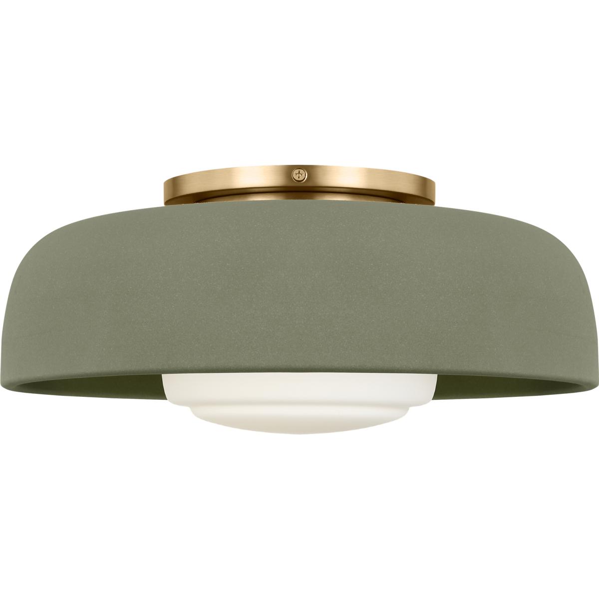 Visual Comfort Studio Collection SCRJFM169EBSSSOEG Richard June Liora 1 Light 15 inch Estate Brass Flush Mount Ceiling Light in Standard, Sage Stonewa