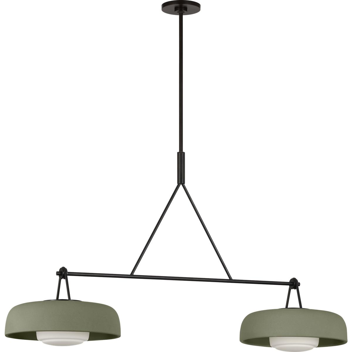 Visual Comfort Studio Collection SCRJLS171AISSOEG Richard June Liora 2 Light 47 inch Aged Iron Chandelier Ceiling Light in Standard, Sage Stoneware