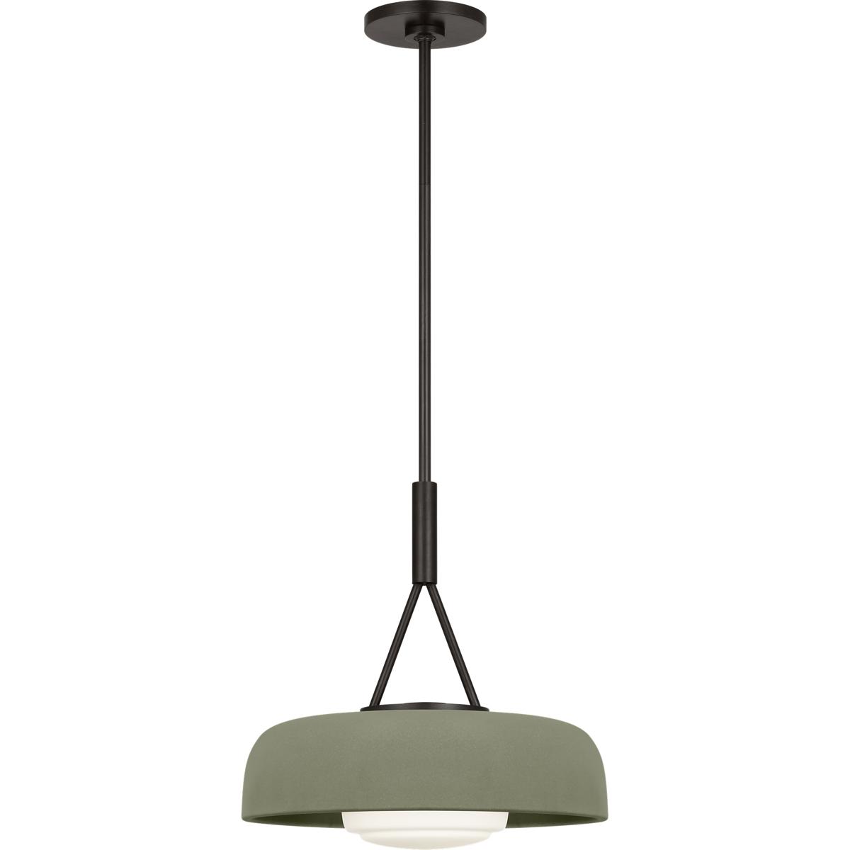 Visual Comfort Studio Collection SCRJPD167AISSOEG Richard June Liora 1 Light 15 inch Aged Iron Pendant Ceiling Light in Standard, Sage Stoneware