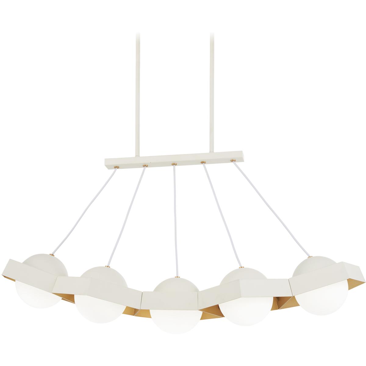 George Kovacs P1396-044G-L Five-O LED 41 inch Textured White W/Gold Leaf Island Light Ceiling Light