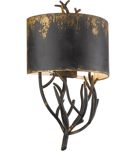 Golden Lighting 0836 Wsc Abi Esmay 2 Light 16 Inch Antique Black Iron Wall Sconce - 2 Light Wall Sconce With Shade