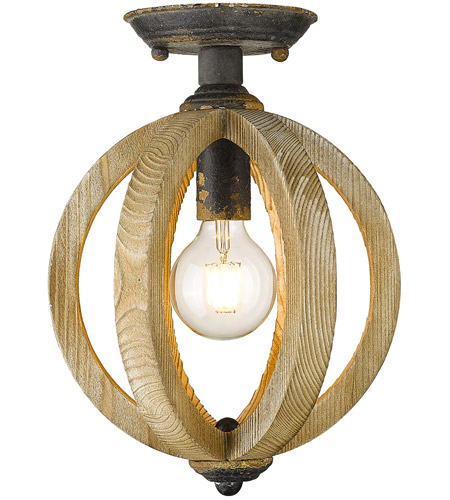 Golden Lighting 0876 Sf Abi Naima 1 Light 10 Inch Antique Black Iron Semi Flush Ceiling Light