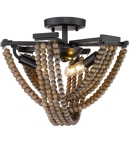 Golden Lighting 1896 3sf Blk Wb Samba 3 Light 14 Inch Matte Black Semi Flush Ceiling Light In Wood Beads