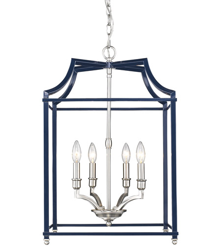 Golden Lighting 8401 4p Pw Nvy Leighton 4 Light 17 Inch Pewter Pendant Ceiling Light In Navy