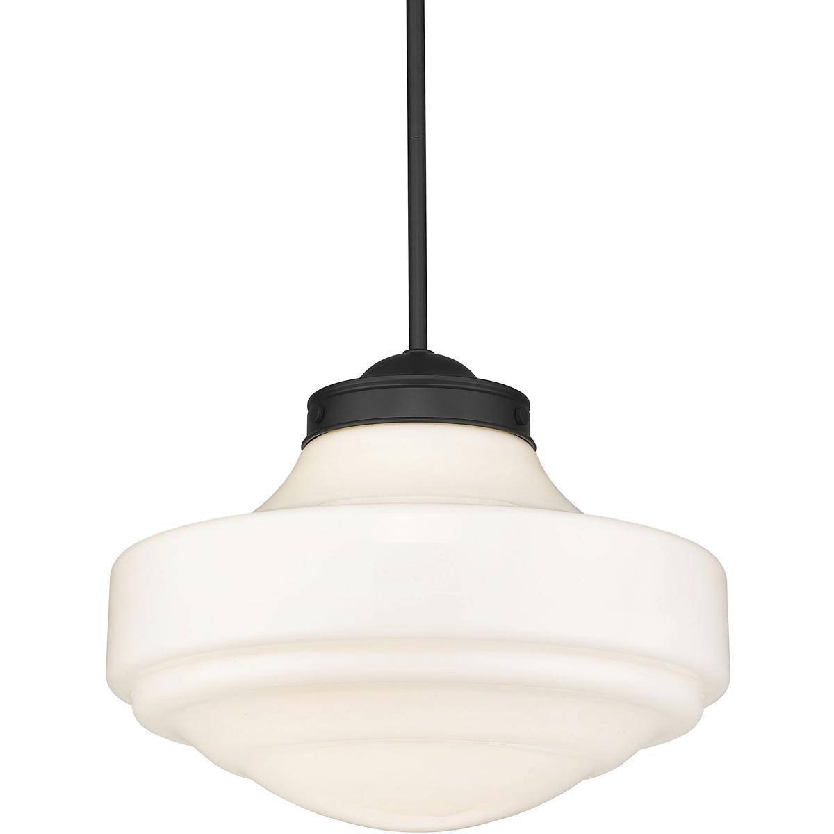 Golden Lighting 0508-L BLK-VMG Ingalls 1 Light 16 inch Matte Black Pendant Ceiling Light in Vintage Milk Glass, Large