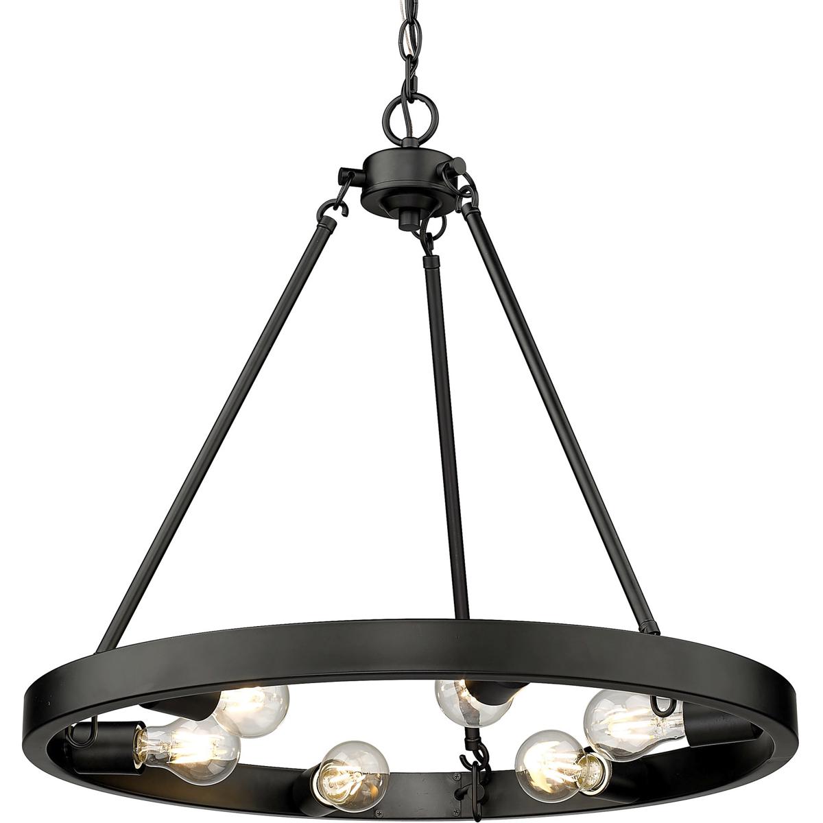 Golden Lighting 1019-6 BLK Castile 6 Light 24 inch Matte Black Chandelier Ceiling Light