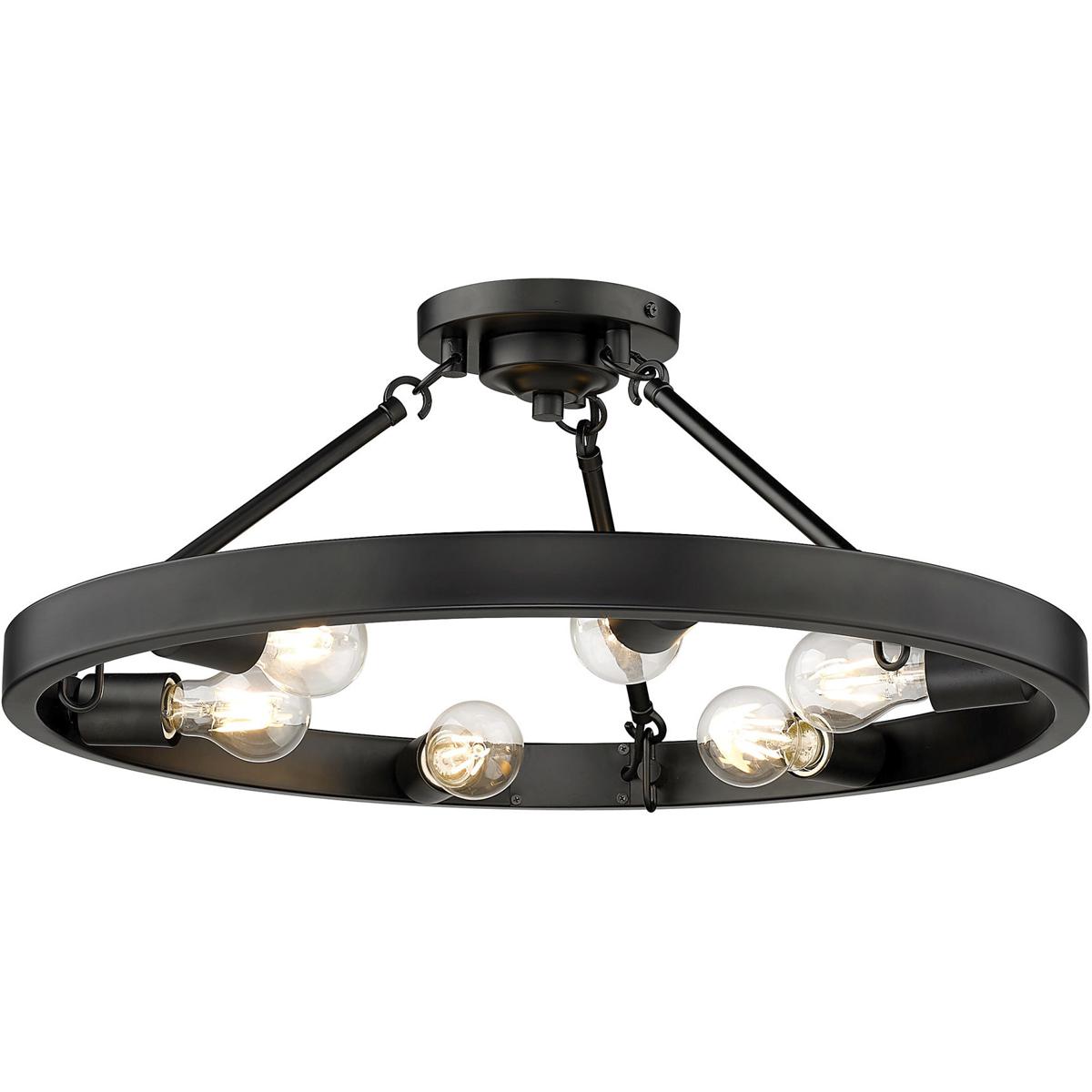 Golden Lighting 1019-6SF BLK Castile 6 Light 24 inch Matte Black Semi-Flush Mount Ceiling Light