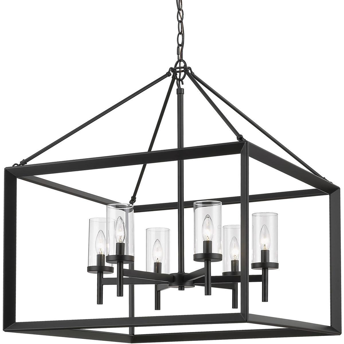 Golden Lighting 2073-6 BLK-CLR Smyth 6 Light 26.63 inch Matte Black Chandelier Ceiling Light in Clear Glass