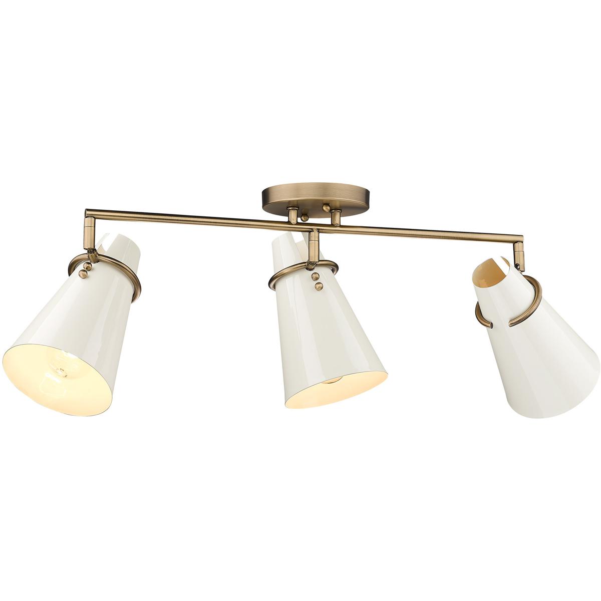 Golden Lighting 21223SF MBSGE Reeva 3 Light 2913 inch Modern Brass SemiFlush Mount Ceiling Light in Glossy Ecru