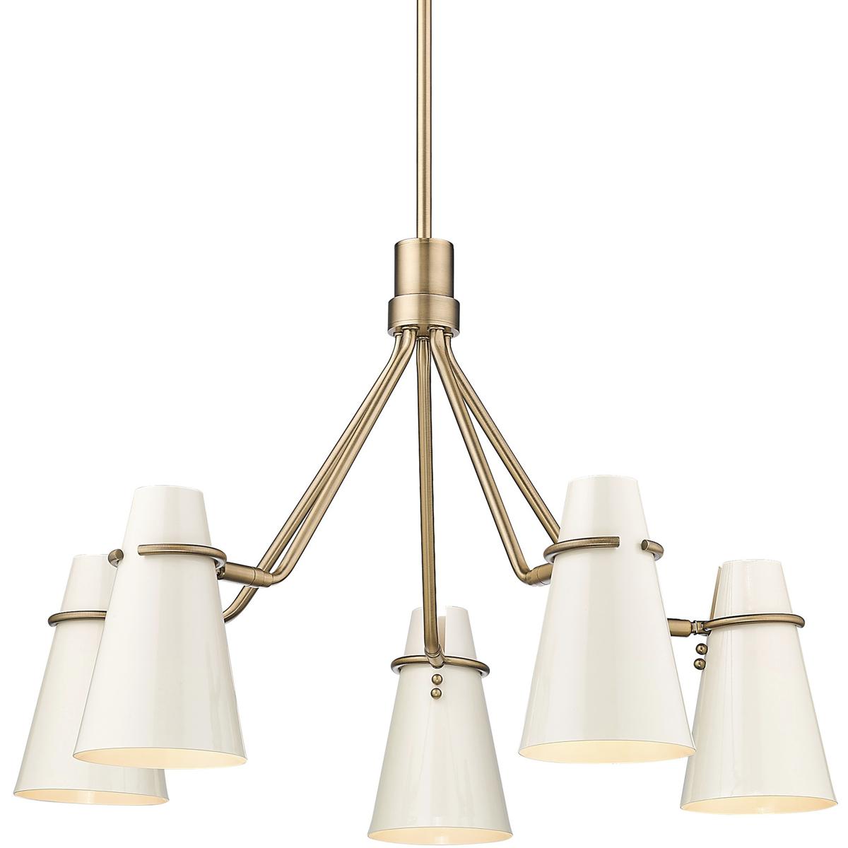 Golden Lighting 21225 MBSGE Reeva 5 Light 2738 inch Modern Brass Chandelier Ceiling Light in Glossy Ecru