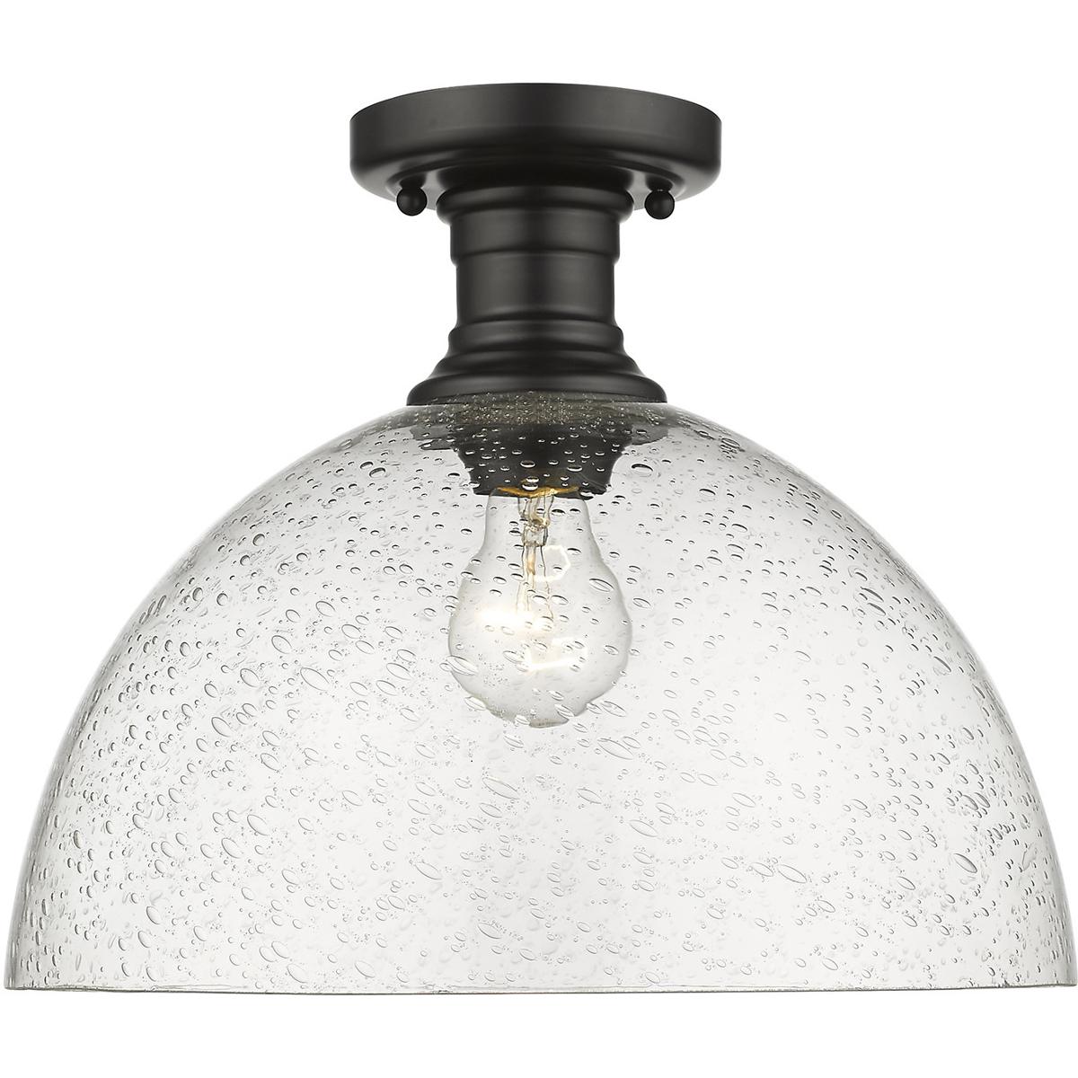 Golden Lighting 3118-SF14 BLK-SD Yep Hines 1 Light 13.5 inch Matte Black Semi-Flush Mount Ceiling Light in Seeded Glass