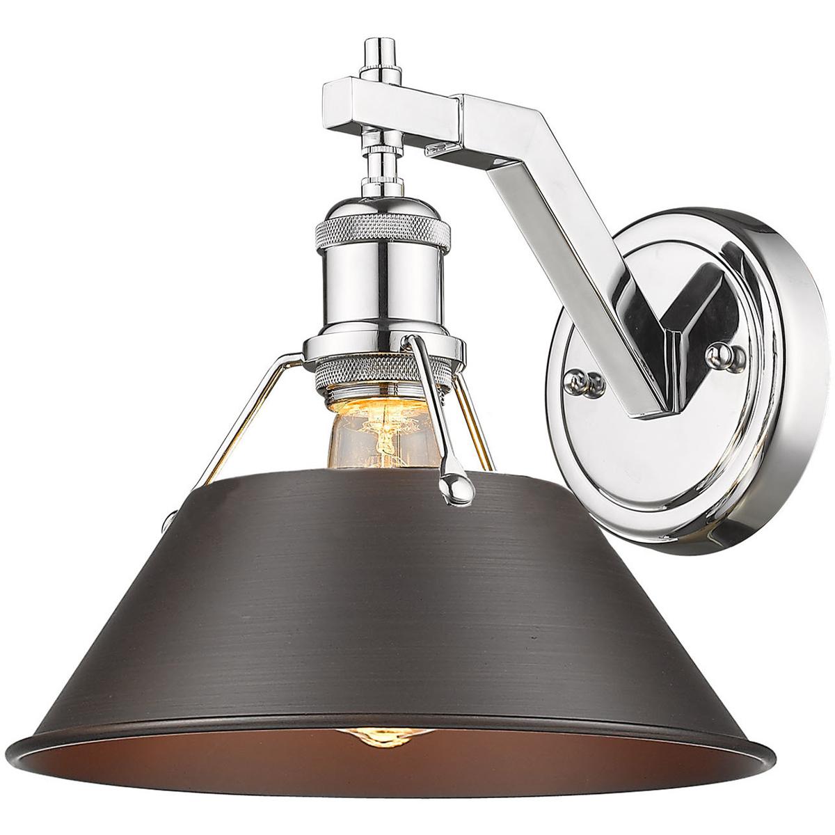 Golden Lighting 3306-1W CH-RBZ Yep Orwell 1 Light 10 inch Chrome Wall Sconce Wall Light in Rubbed Bronze, Damp