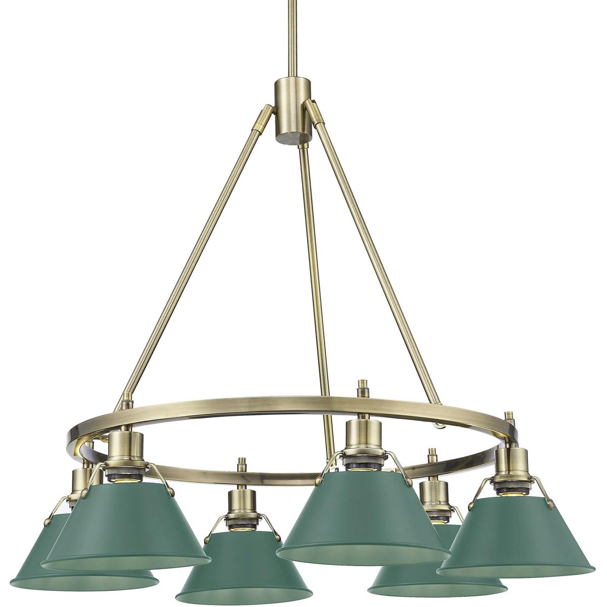 Golden Lighting 3306-6 AB-GN Yep Orwell 6 Light 29 inch Aged Brass Chandelier Ceiling Light in Pine Green