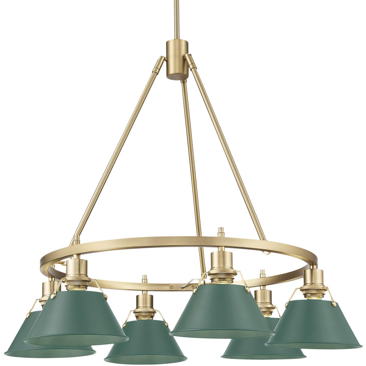 Golden Lighting 3306-6 BCB-GN Yep Orwell 6 Light 29 inch Brushed Champagne Brass Chandelier Ceiling Light in Pine Green