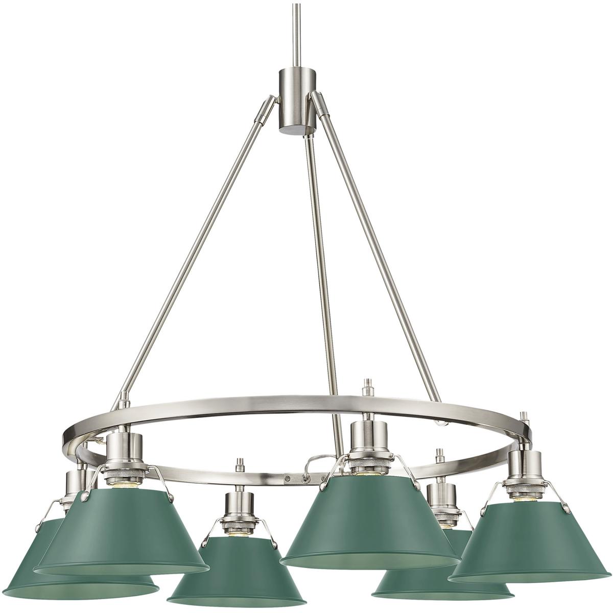 Golden Lighting 3306-6 PW-GN Yep Orwell 6 Light 29 inch Pewter Chandelier Ceiling Light in Pine Green