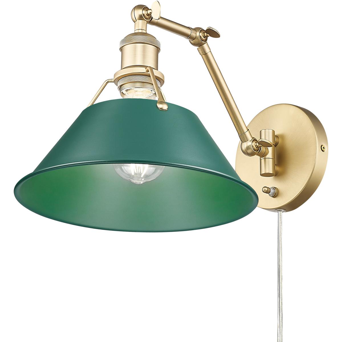 Golden Lighting 3306-A1W BCB-GN Yep Orwell 1 Light 10 inch Brushed Champagne Brass Swing Arm Wall Lamp Wall Light in Pine Green