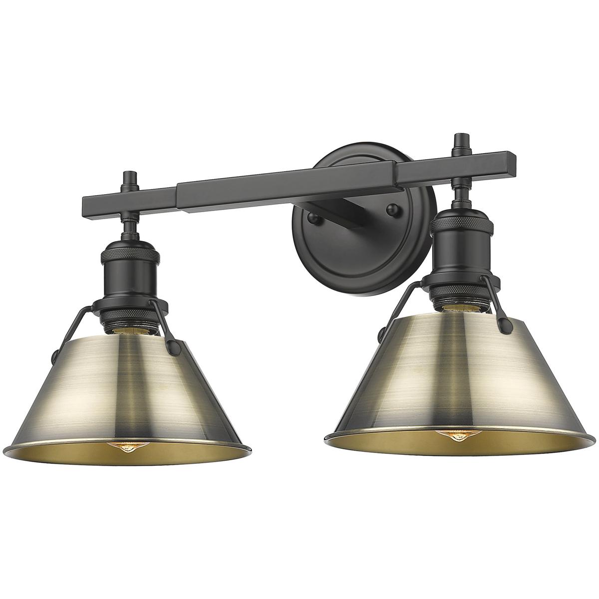 Golden Lighting 3306-BA2 BLK-AB Yep Orwell Vanity Wall Light in Matte Black, Aged Brass