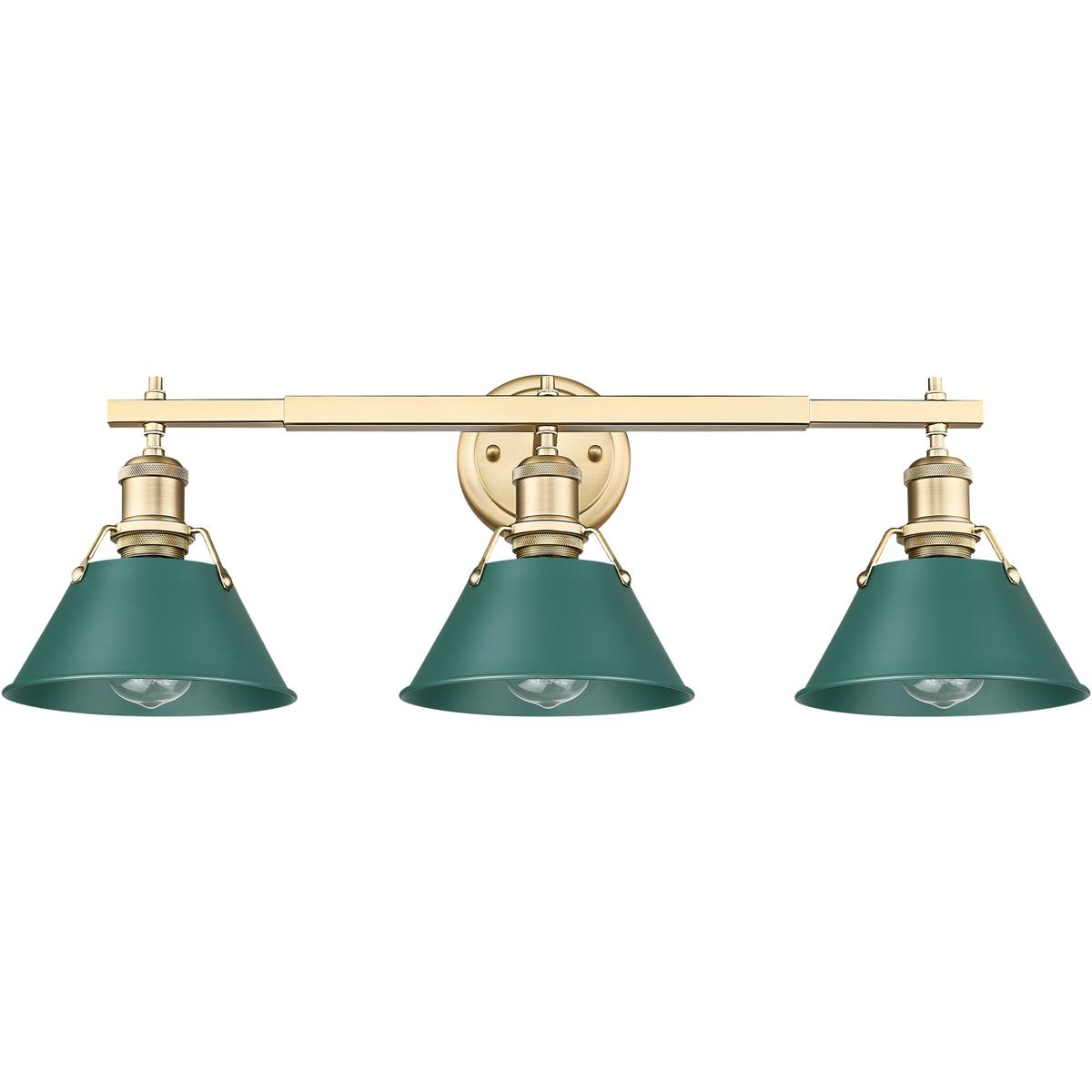 Golden Lighting 3306-BA3 BCB-GN Yep Orwell Vanity Wall Light in Brushed Champagne Brass, Pine Green