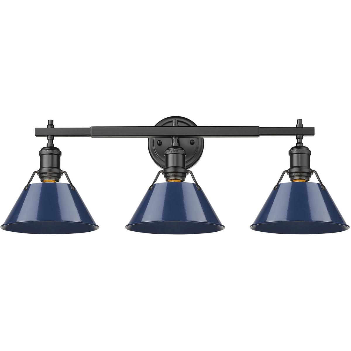 Golden Lighting 3306-BA3 BLK-NVY Yep Orwell Vanity Wall Light in Matte Black, Navy