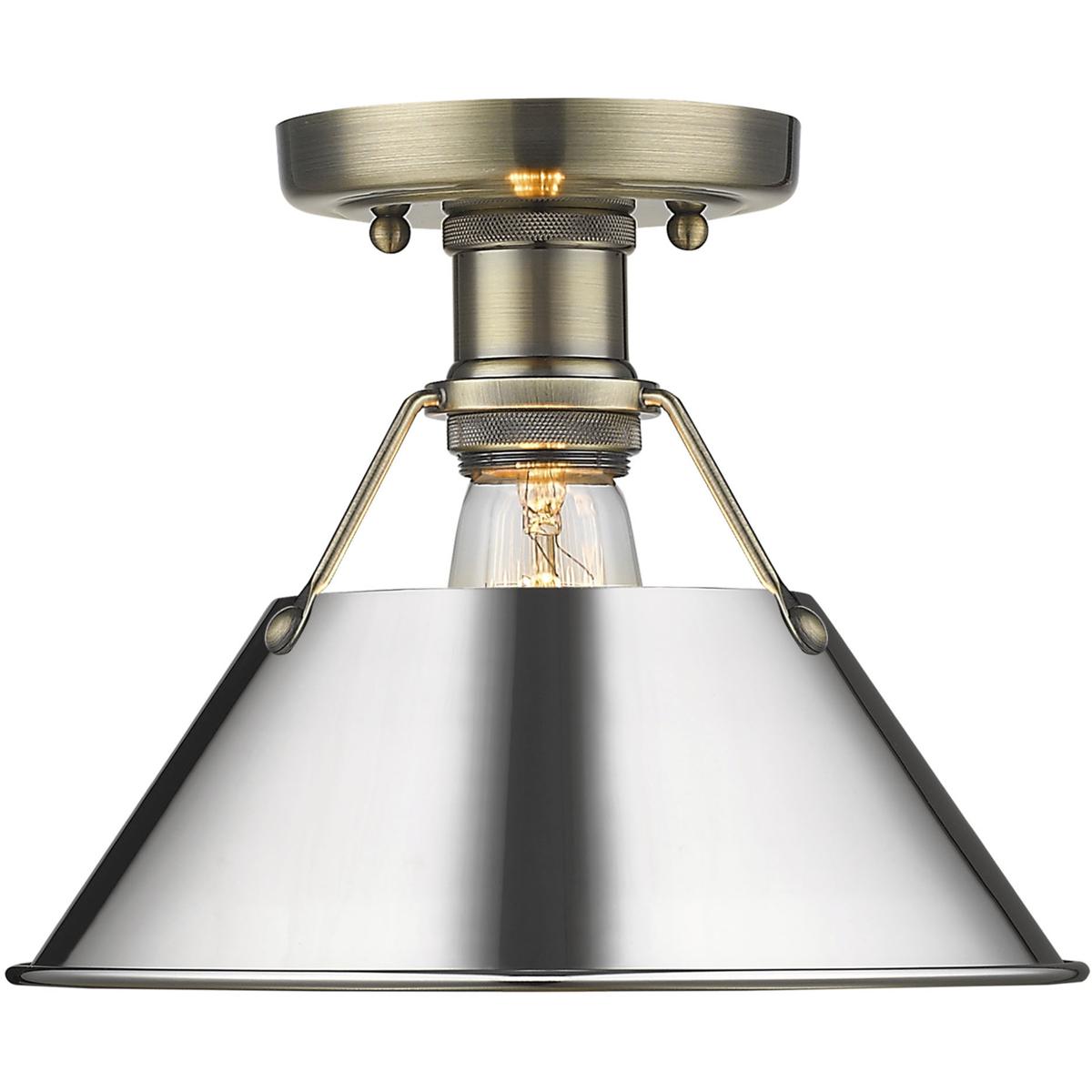 Golden Lighting 3306-FM AB-CH Yep Orwell 1 Light 10 inch Aged Brass Flush Mount Ceiling Light in Chrome, Damp