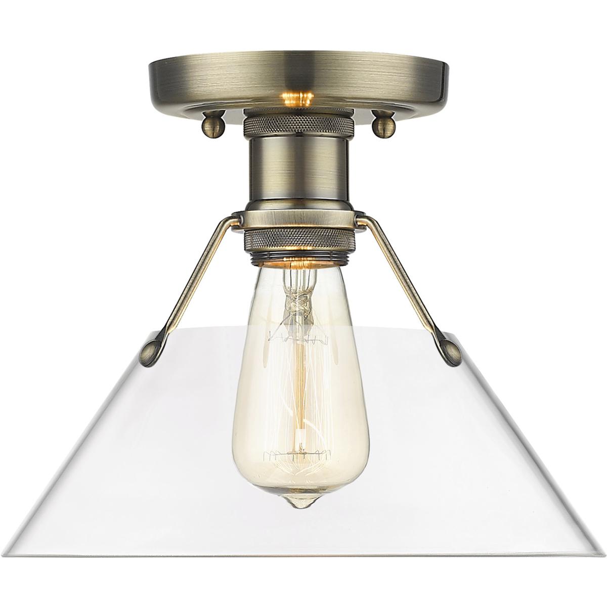 Golden Lighting 3306-FM AB-CLR Yep Orwell 1 Light 10 inch Aged Brass Flush Mount Ceiling Light in Clear Glass