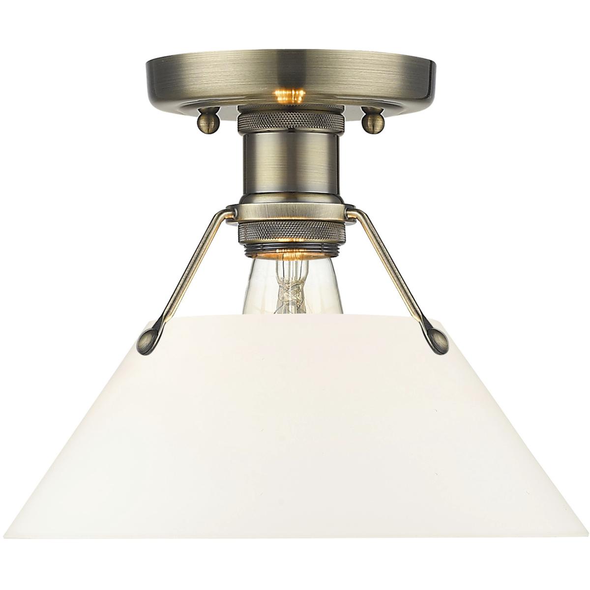 Golden Lighting 3306-FM AB-OP Yep Orwell 1 Light 10 inch Aged Brass Flush Mount Ceiling Light in Opal Glass