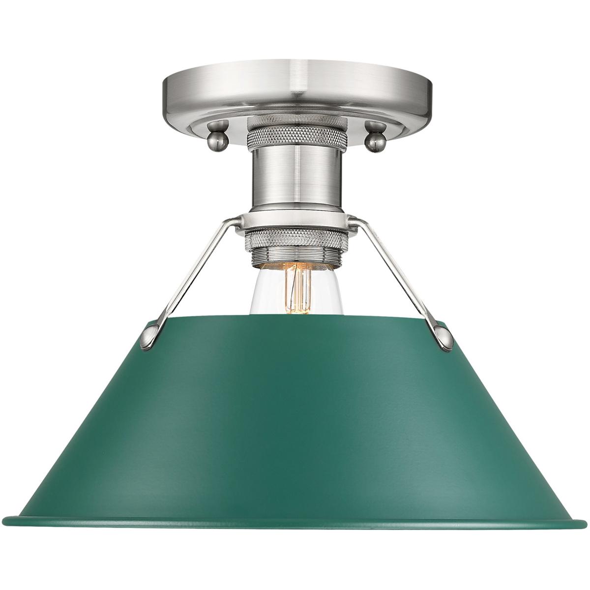 Golden Lighting 3306-FM PW-GN Yep Orwell 1 Light 10 inch Pewter Flush Mount Ceiling Light in Pine Green