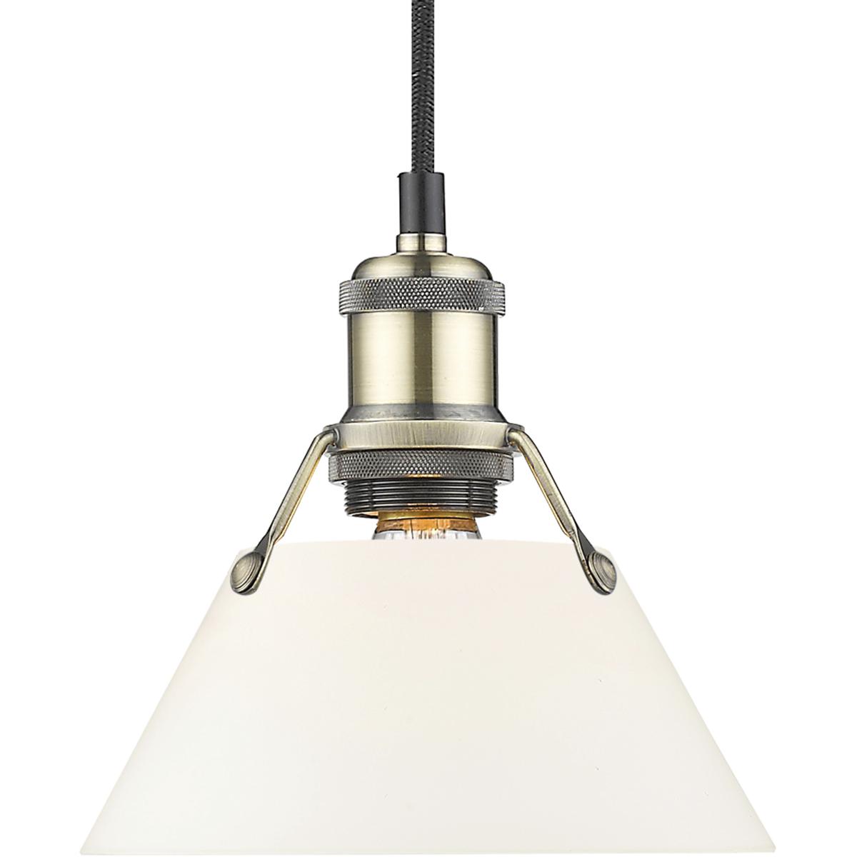 Golden Lighting 3306-S AB-OP Yep Orwell Pendant Ceiling Light in Aged Brass, Opal Glass