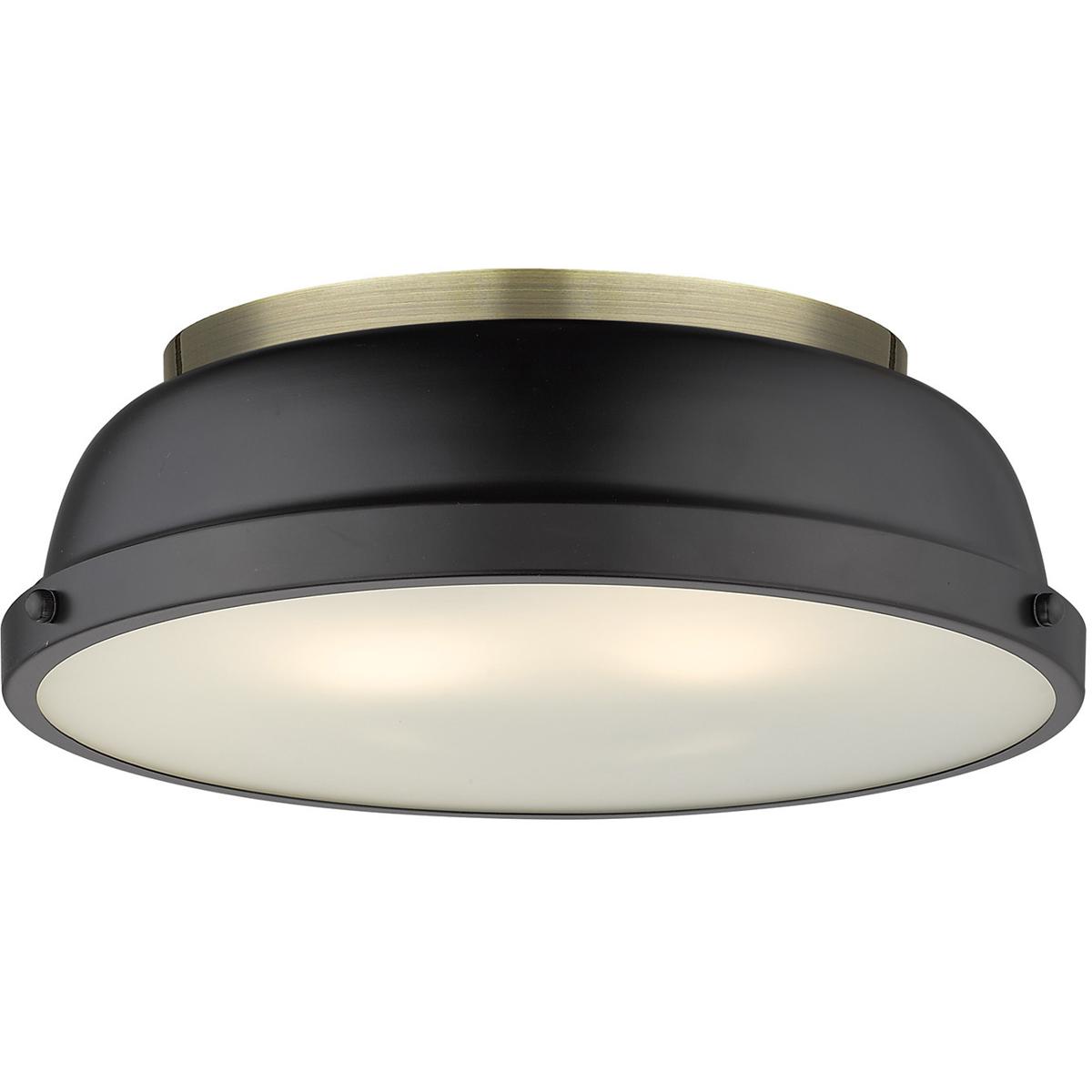 Golden Lighting 3602-14 AB-BLK Yep Duncan 2 Light 14 inch Aged Brass Flush Mount Ceiling Light in Matte Black, Damp
