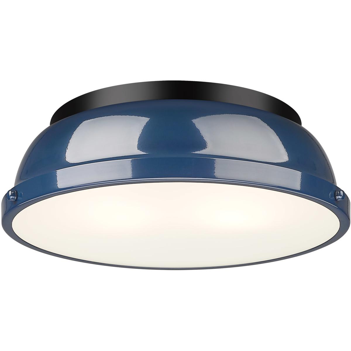 Golden Lighting 3602-14 BLK-NVY Yep Duncan 2 Light 14 inch Matte Black Flush Mount Ceiling Light in Navy
