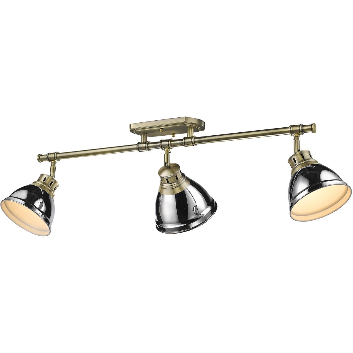 Golden Lighting 3602-3SF AB-CH Yep Duncan 3 Light 35.38 inch Aged Brass Semi-Flush Mount Ceiling Light in Chrome, Damp