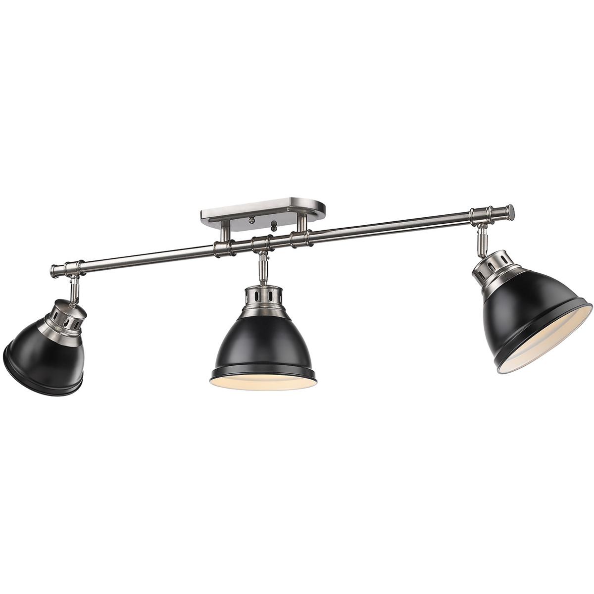 Golden Lighting 3602-3SF PW-BLK Yep Duncan 3 Light 35.38 inch Pewter Semi-Flush Mount Ceiling Light in Matte Black, Damp